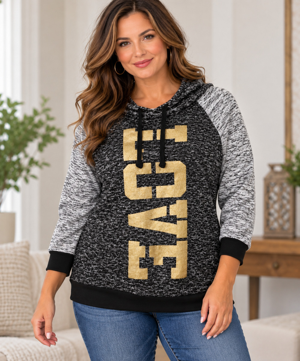 Jonathan Martin Womens 2X LOVE Hoodie Metallic Gold Raglan Pullover Sweatshirt